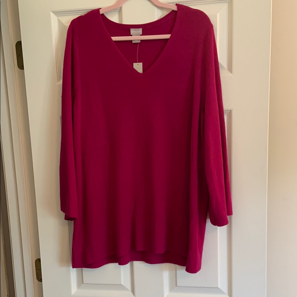 Chico's Burgundy 3/4 Sleeve Oversized Tunic Sweater